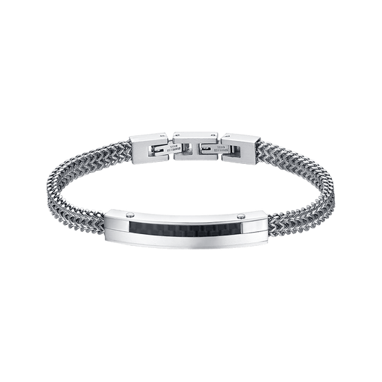 STEEL MEN'S BRACELET WITH CARBON FIBER PLATE AND BLACK ELEMENT