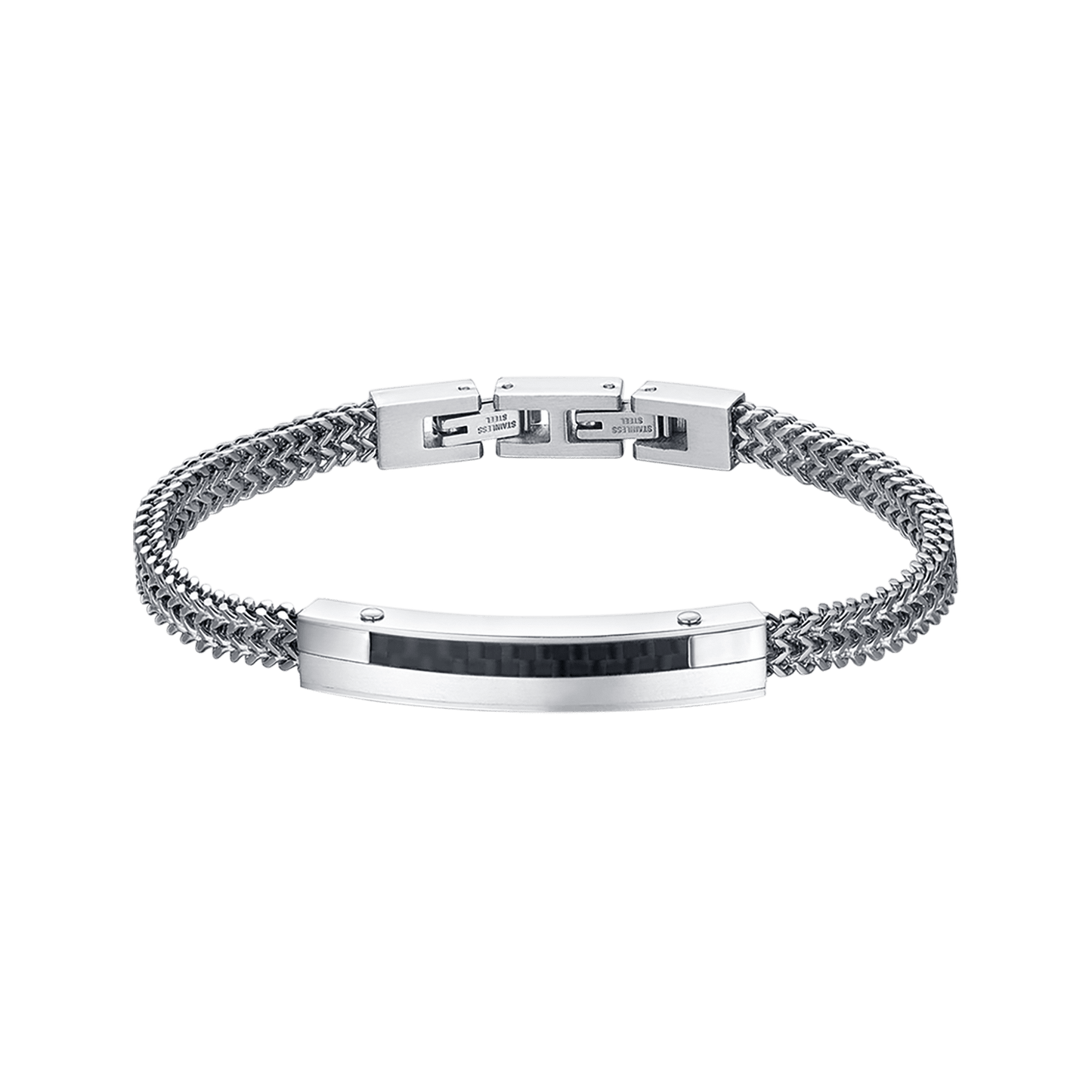 STEEL MEN'S BRACELET WITH CARBON FIBER PLATE AND BLACK ELEMENT