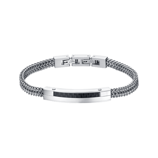 STEEL MEN'S BRACELET WITH CARBON FIBER PLATE AND BLACK ELEMENT