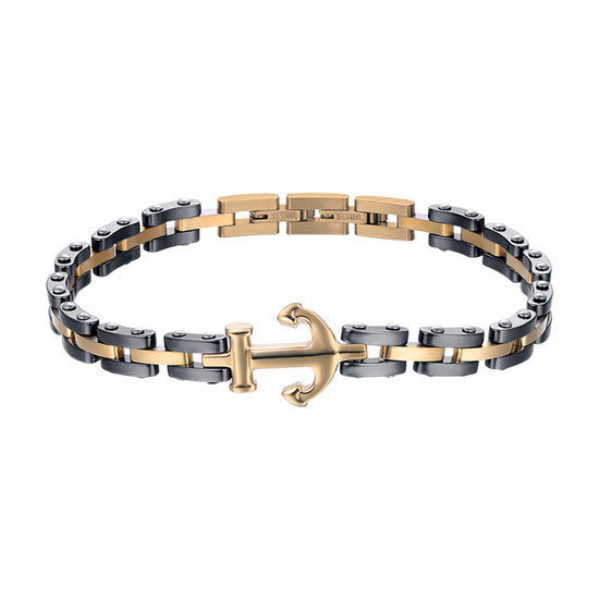 MEN'S BRACELET IN IP ROSE STEEL WITH BLACK CERAMIC ELEMENTS AND ANCHOR Luca Barra