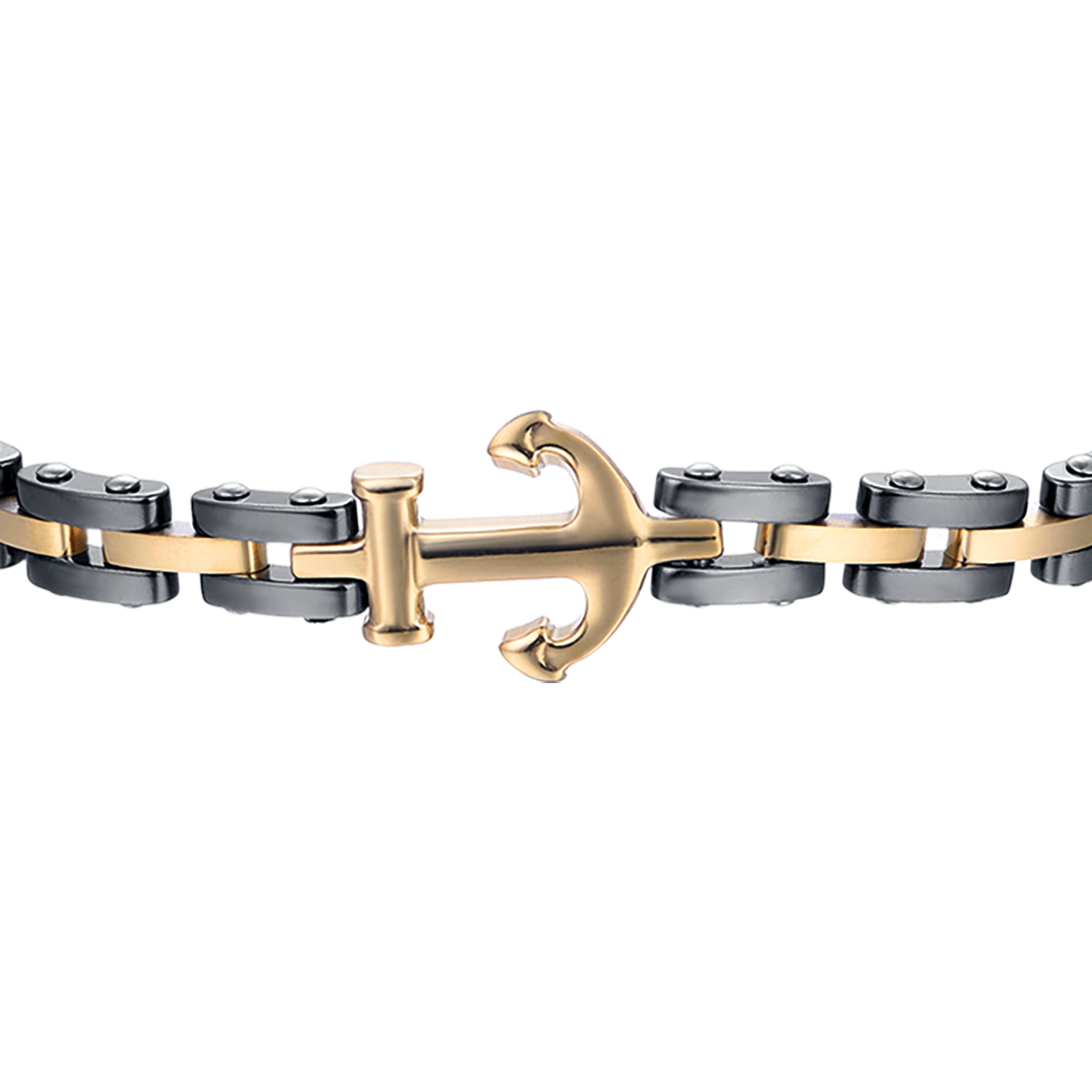 MEN'S BRACELET IN IP ROSE STEEL WITH BLACK CERAMIC ELEMENTS AND ANCHOR Luca Barra