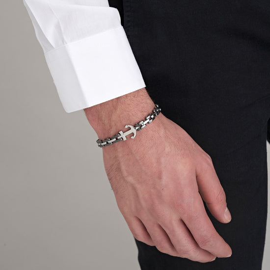 MEN'S BRACELET IN IP ROSE STEEL WITH BLACK CERAMIC ELEMENTS AND ANCHOR Luca Barra