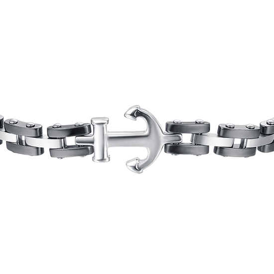 MEN'S BRACELET IN IP ROSE STEEL WITH BLACK CERAMIC ELEMENTS AND ANCHOR Luca Barra