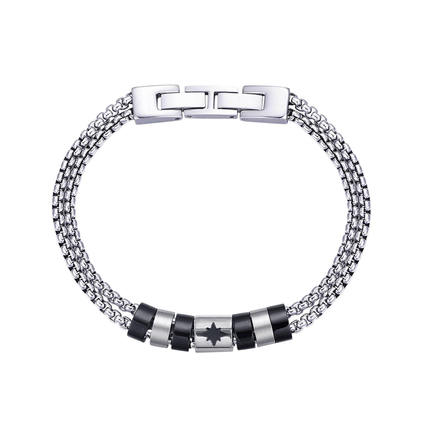 MEN'S BRACELET IN STEEL WITH BLACK IP ELEMENTS AND ROSE OF THE WINDS Luca Barra