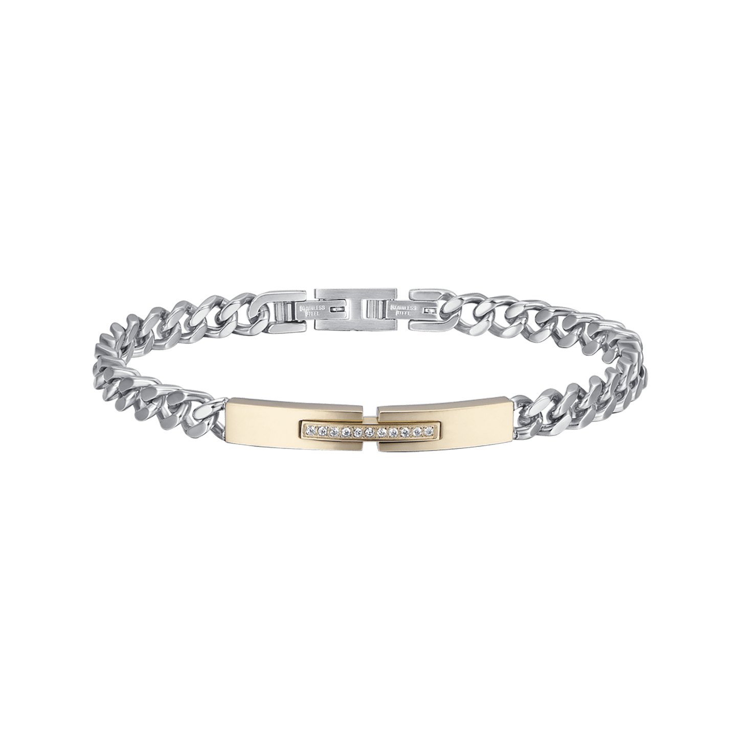 IP GOLD STEEL MEN'S BRACELET WITH WHITE CRYSTALS