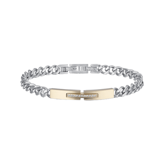 IP GOLD STEEL MEN'S BRACELET WITH WHITE CRYSTALS