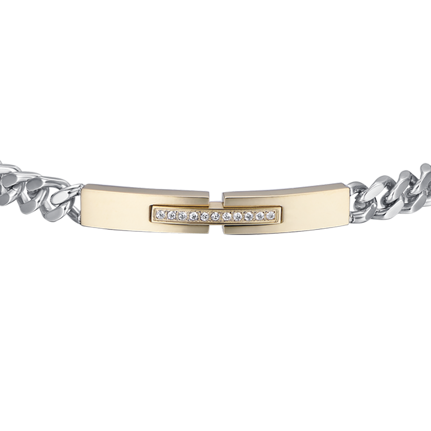 IP GOLD STEEL MEN'S BRACELET WITH WHITE CRYSTALS