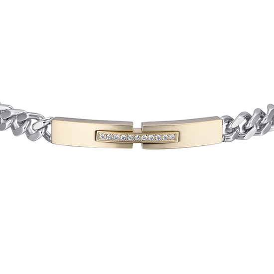 IP GOLD STEEL MEN'S BRACELET WITH WHITE CRYSTALS