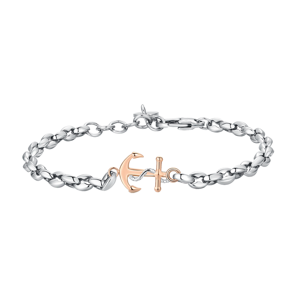 STEEL MEN'S BRACELET WITH IP ROSE ANCHOR