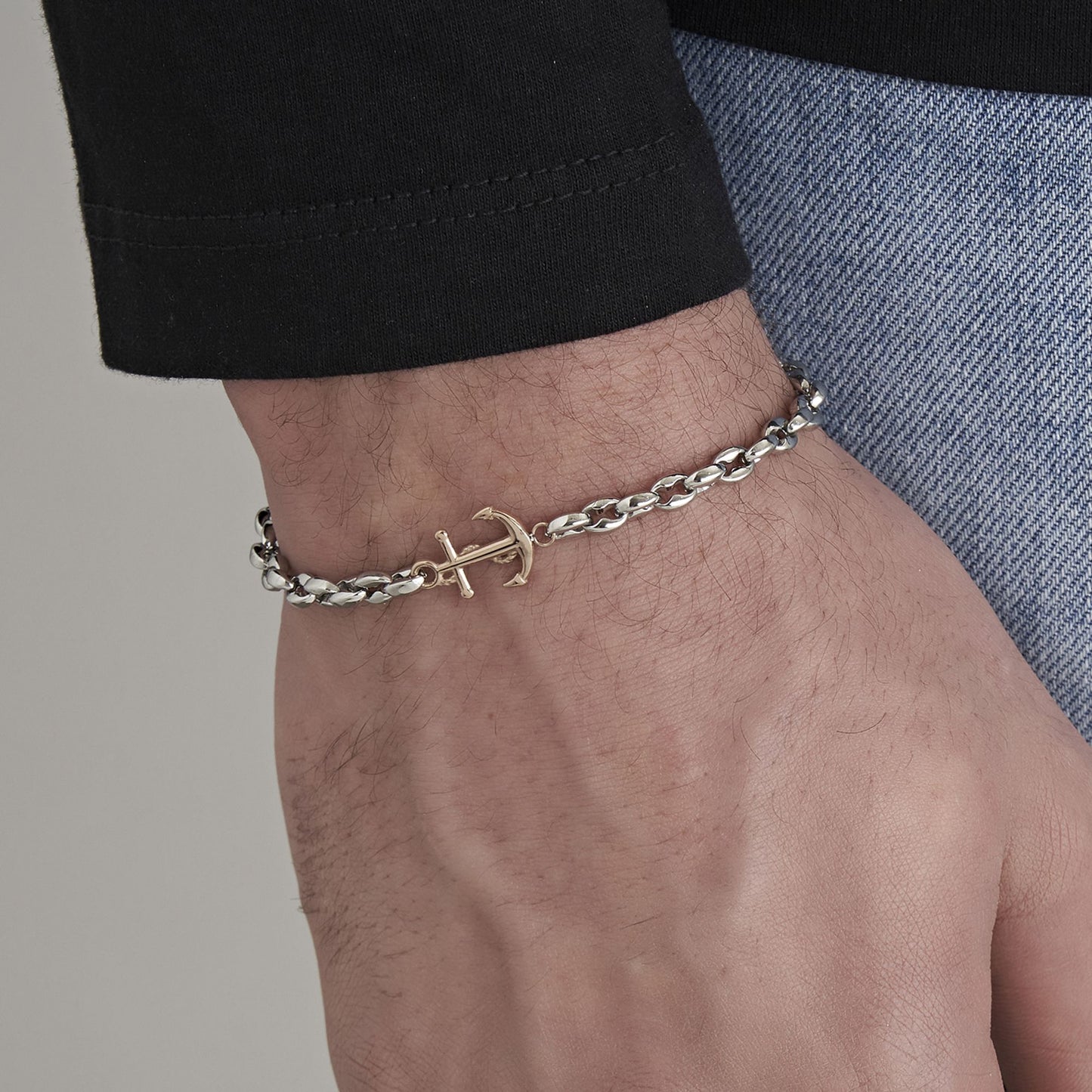 STEEL MEN'S BRACELET WITH IP ROSE ANCHOR