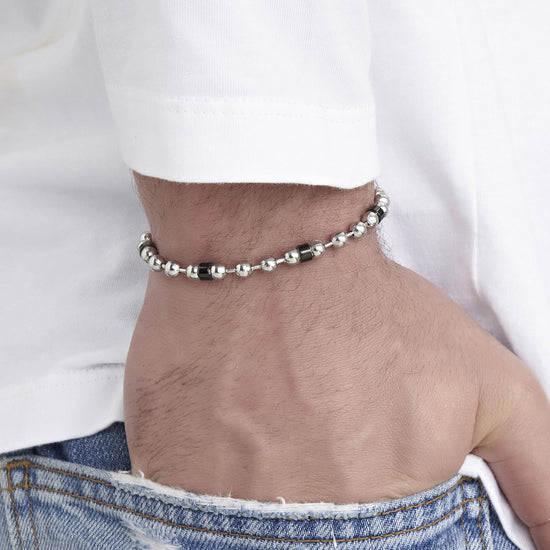 MAN'S BRACELET IN STEEL WITH BLACK ELEMENTS Luca Barra