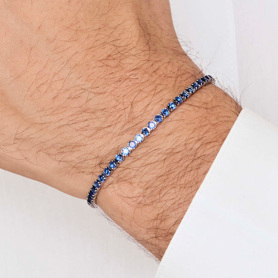 MEN'S STEEL TENNIS BRACELET WITH BLUE CRYSTALS