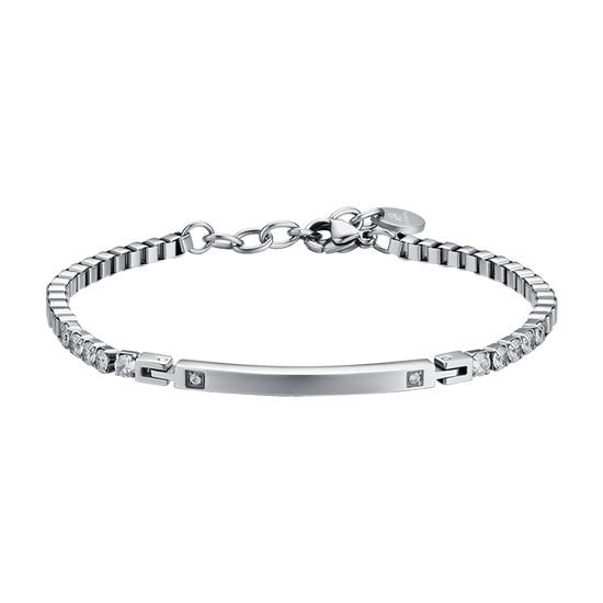 MAN'S BRACELET IN STEEL WITH PLATE AND WHITE CRYSTALS Luca Barra