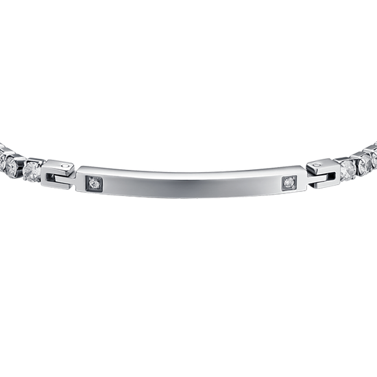 STEEL MEN'S BRACELET WITH PLATE AND WHITE CRYSTALS