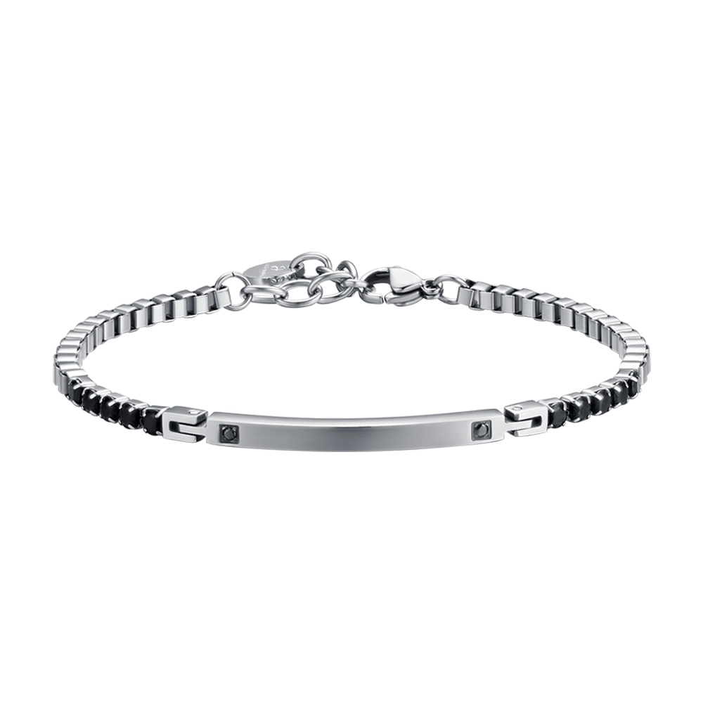 MEN'S STEEL BRACELET WITH PLATE AND BLACK CRYSTALS Luca Barra