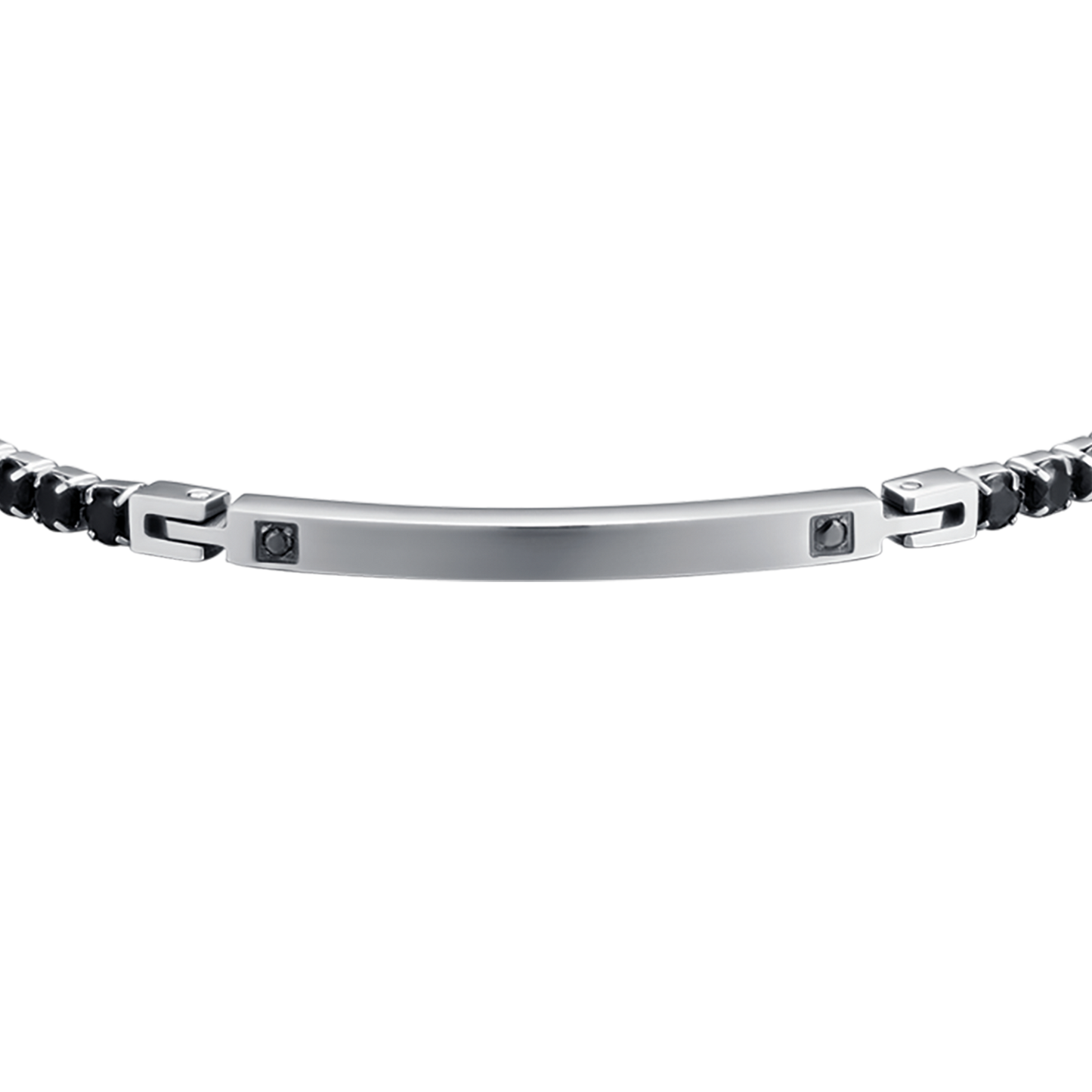 STEEL MEN'S BRACELET WITH BLACK PLATE AND CRYSTALS