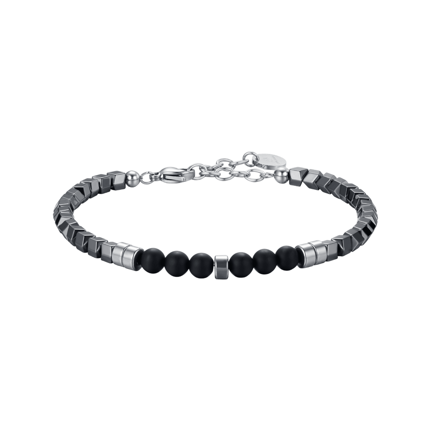 MEN'S STEEL BRACELET WITH GRIGIO IP EMATITE AND BLACK STONES Luca Barra