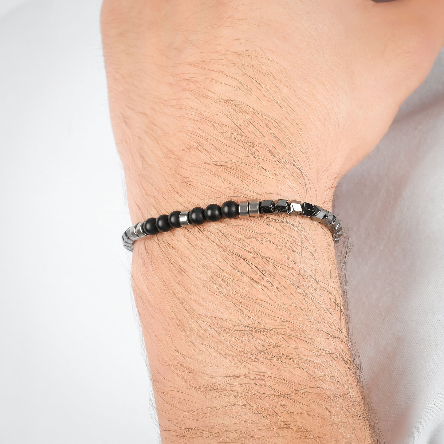 MEN'S STEEL BRACELET WITH GRIGIO IP EMATITE AND BLACK STONES Luca Barra