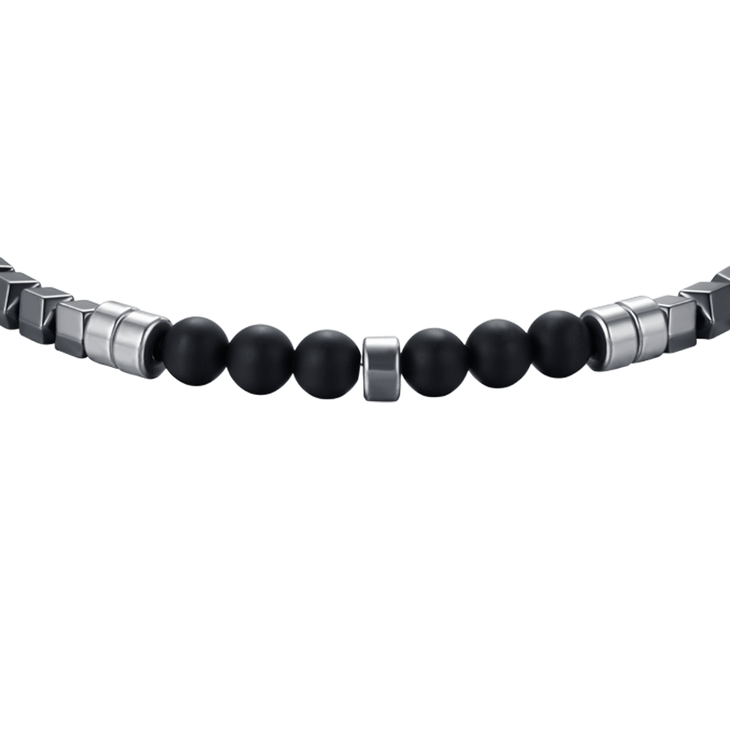 STEEL MEN'S BRACELET WITH GRAY IP HEMATITE AND BLACK STONES