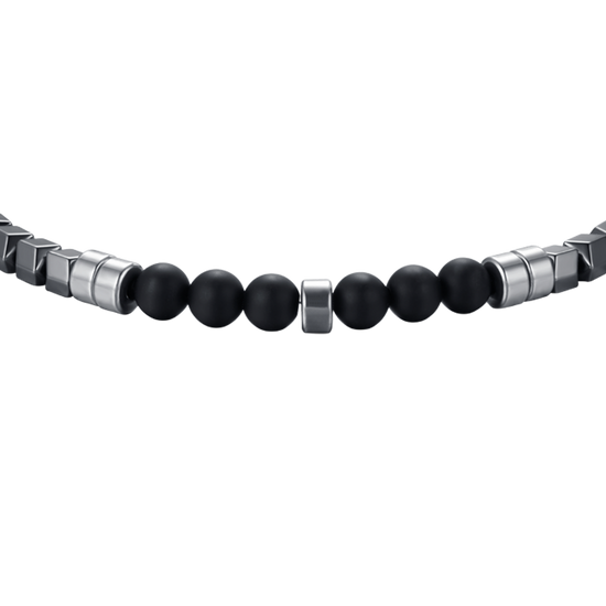 STEEL MEN'S BRACELET WITH GRAY IP HEMATITE AND BLACK STONES