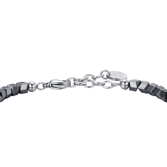 STEEL MEN'S BRACELET WITH GRAY IP HEMATITE AND BLACK STONES
