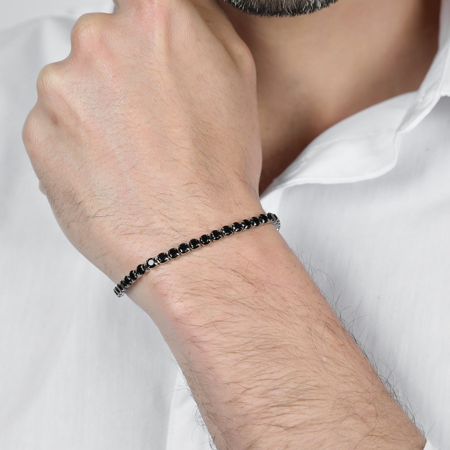 MAN'S TENNIS BRACELET IN STEEL WITH BLACK CRYSTALS Luca Barra