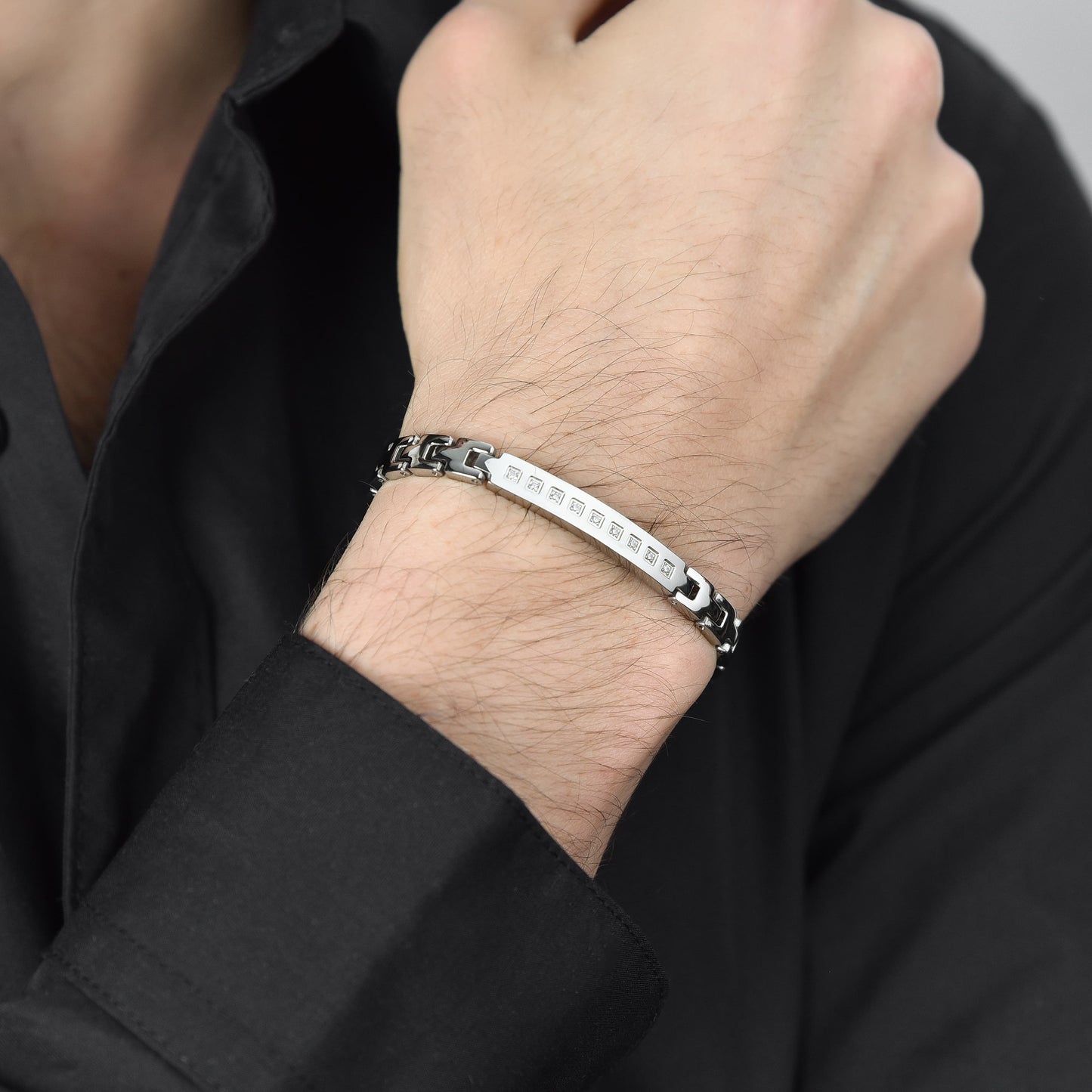 STEEL MEN'S BRACELET WITH WHITE CRYSTALS