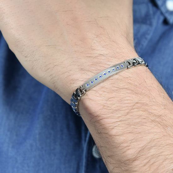 men's steel bracelet with blue crystals Luca Barra