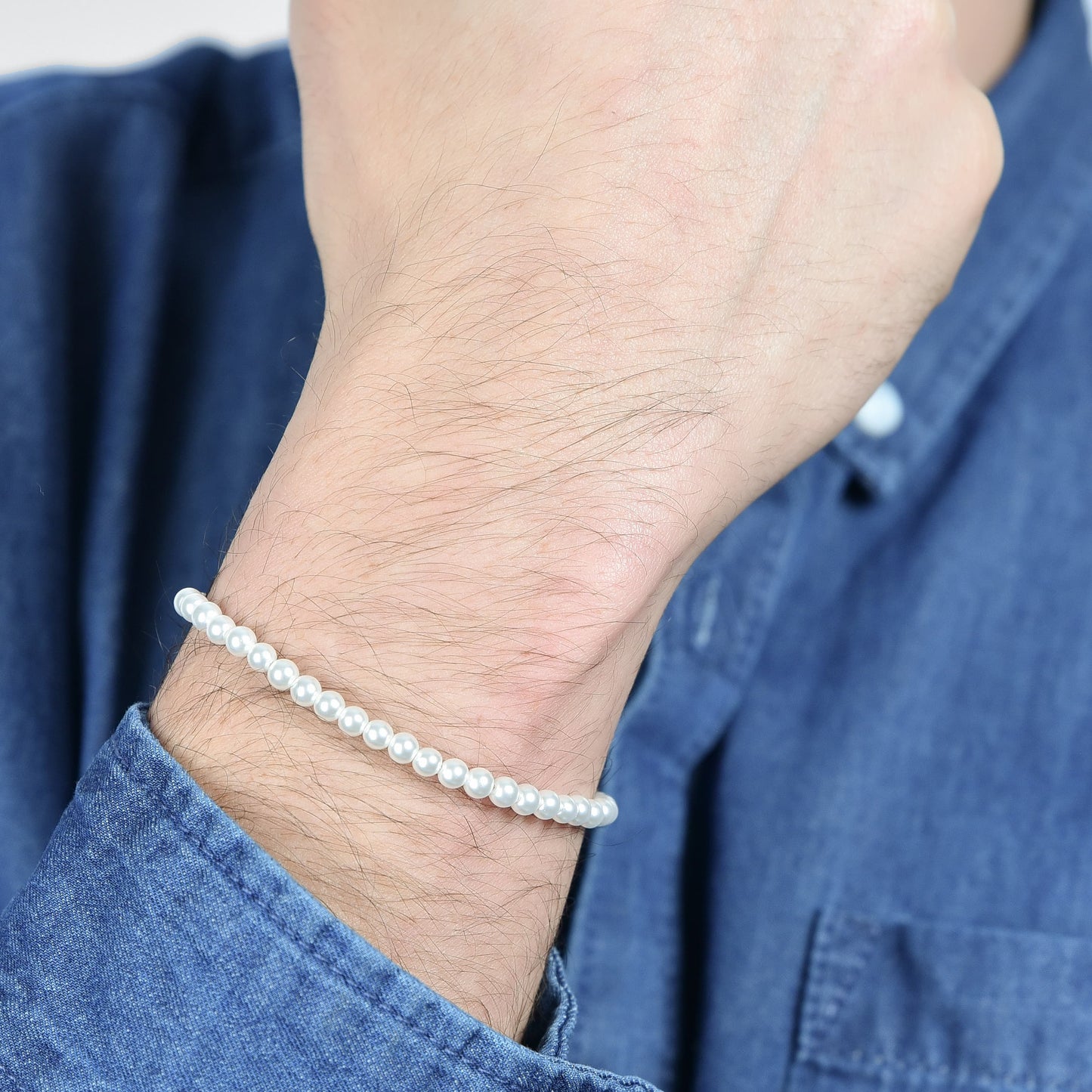 BRACCIALE UOMO IN ACCIAIO CON PERLE BIANCHE Luca Barra