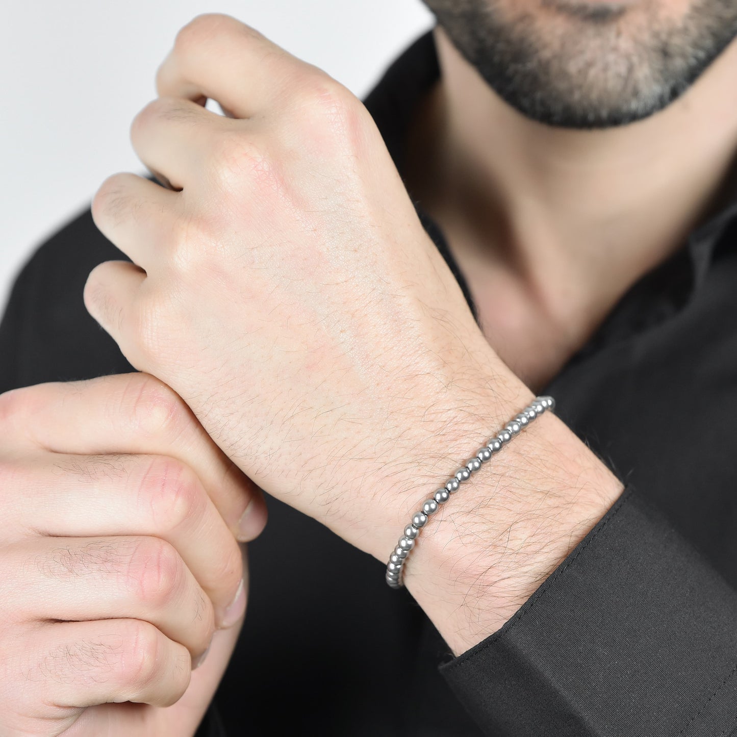 men's steel bracelet with gray pearls Luca Barra