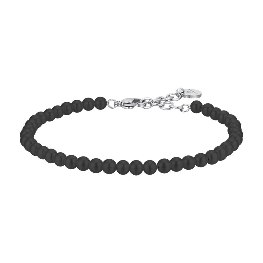 men's steel bracelet with black pearls Luca Barra
