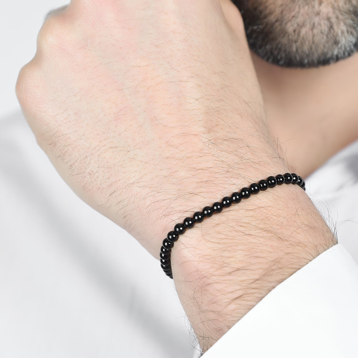 men's steel bracelet with black pearls Luca Barra