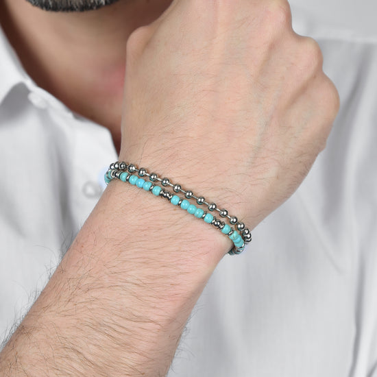 MEN'S STEEL BRACELET WITH TURQUOISE STONES AND STEEL ELEMENTS Luca Barra