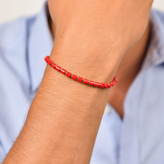 MEN'S STEEL BRACELET WITH RED STONES Luca Barra