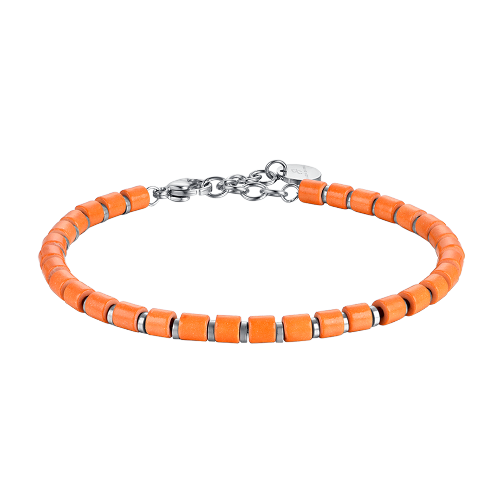 MAN'S BRACELET IN STEEL WITH ORANGE STONES Luca Barra