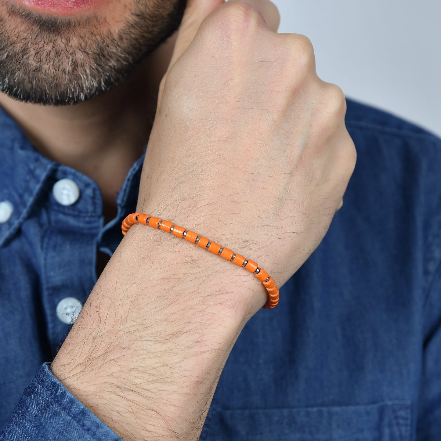 MAN'S BRACELET IN STEEL WITH ORANGE STONES Luca Barra