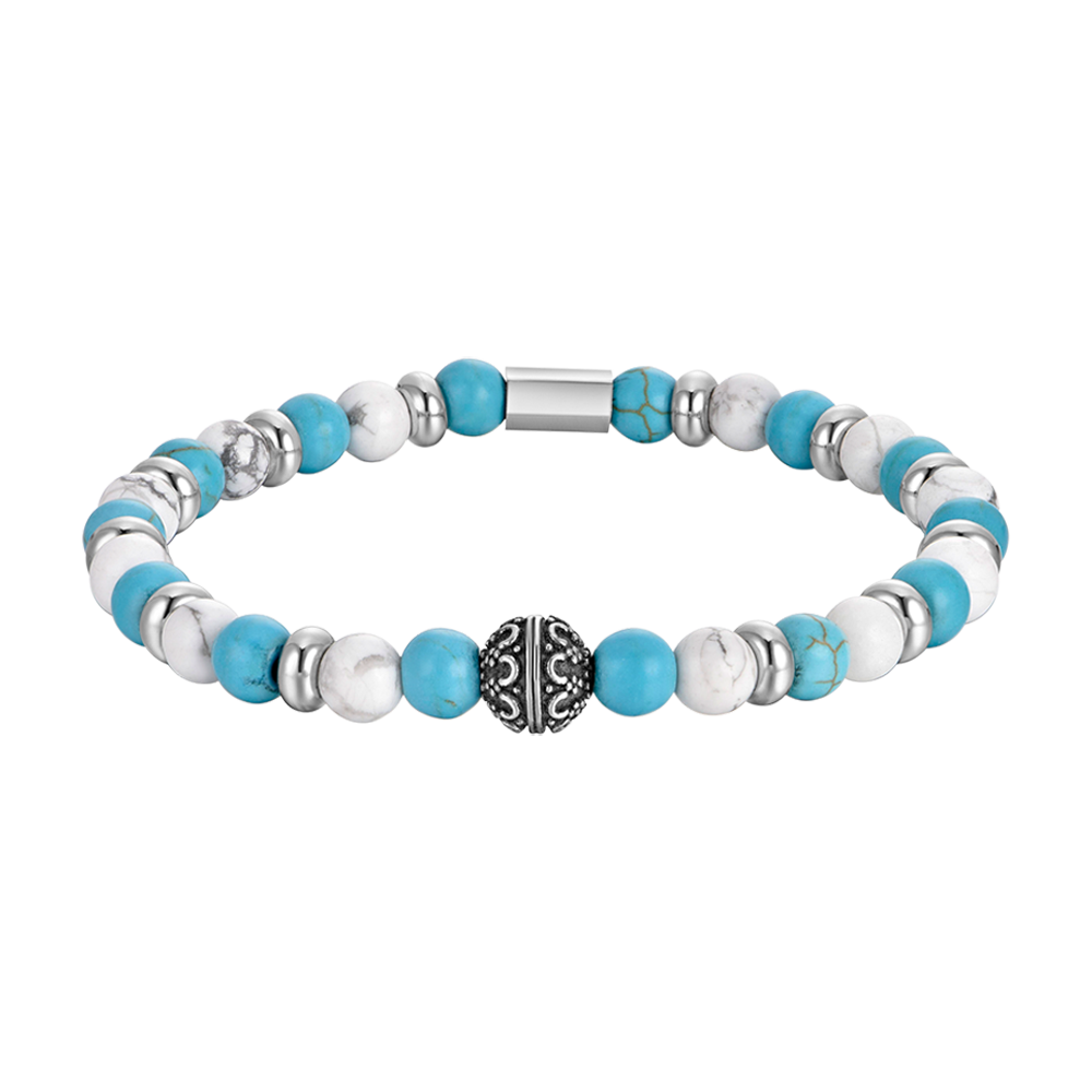 ELASTIC MEN'S BRACELET WITH BLUE AND WHITE STONES AND STEEL ELEMENTS Luca Barra