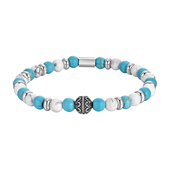 ELASTIC MEN'S BRACELET WITH BLUE AND WHITE STONES AND STEEL ELEMENTS Luca Barra