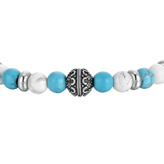 Upload image to Gallery ELASTIC MEN'S BRACELET WITH BLUE AND WHITE STONES AND STEEL ELEMENTS
