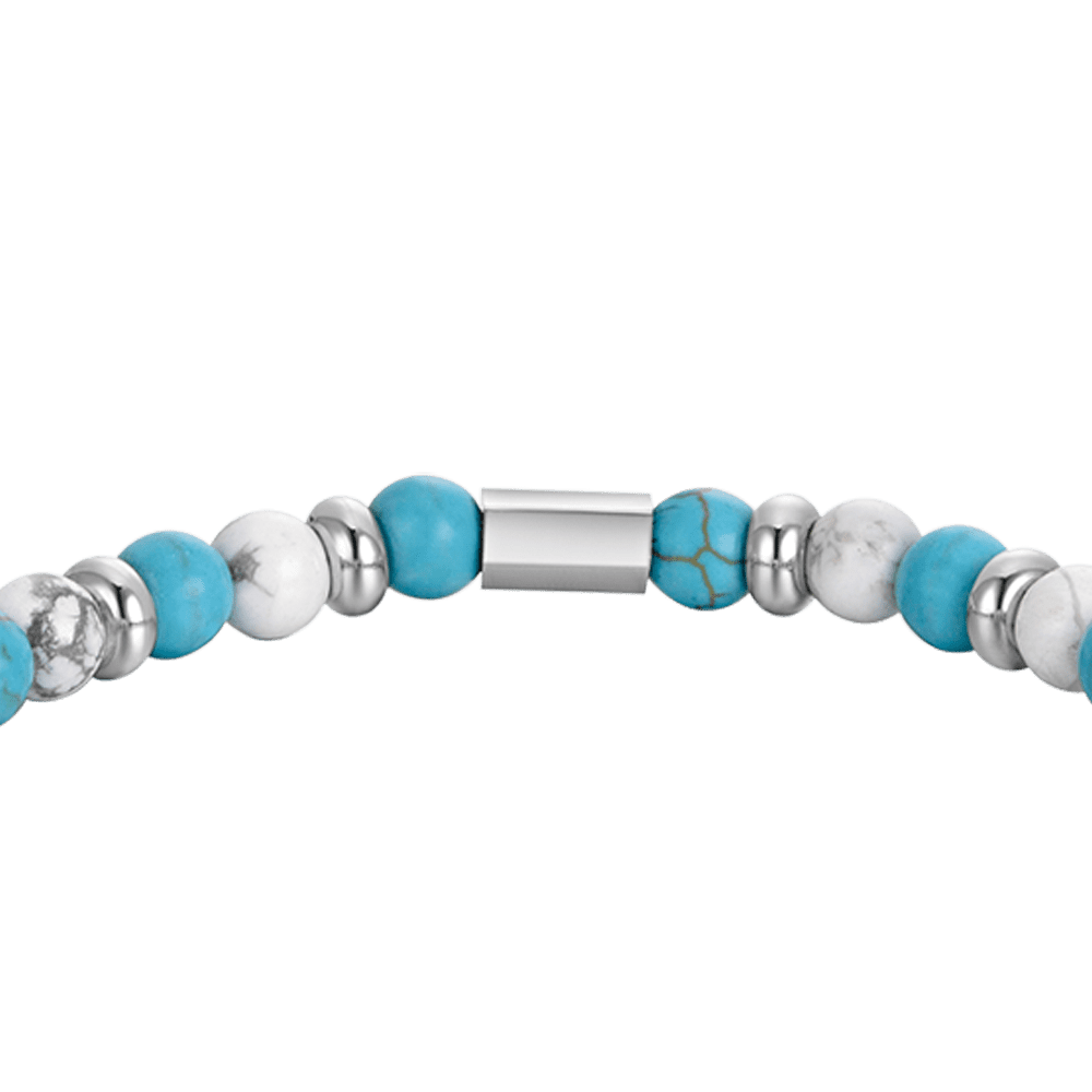 MEN'S ELASTIC BRACELET WITH BLUE AND WHITE STONES AND STEEL ELEMENTS