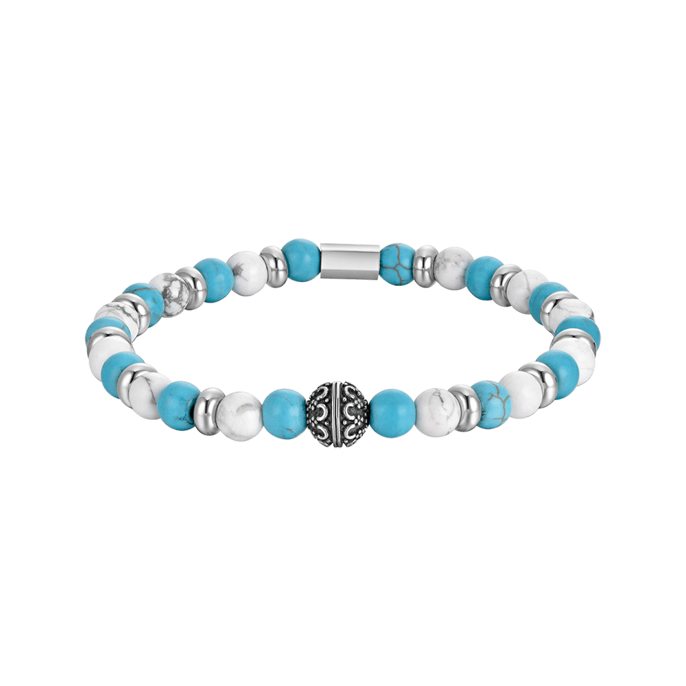 ELASTIC MEN'S BRACELET WITH BLUE AND WHITE STONES AND STEEL ELEMENTS Luca Barra