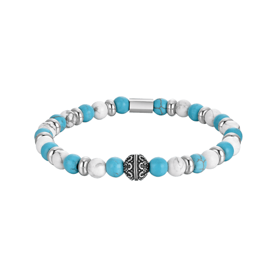 ELASTIC MEN'S BRACELET WITH BLUE AND WHITE STONES AND STEEL ELEMENTS Luca Barra