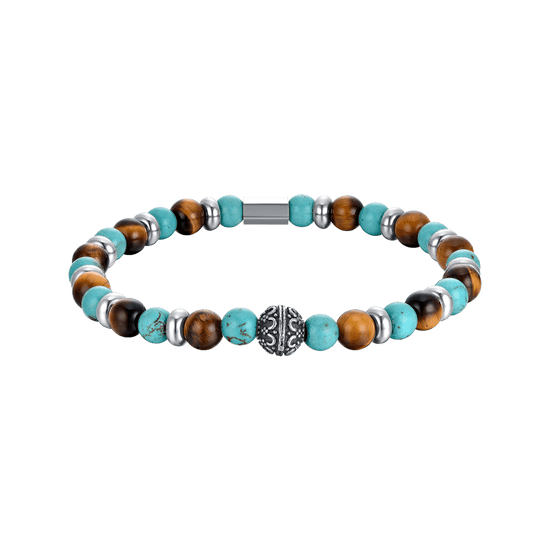 ELASTIC MAN'S BRACELET WITH TURQUOISE STONES AND TIGER'S EYE AND ELEMENTS Luca Barra