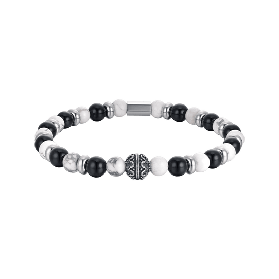 ELASTIC MEN'S BRACELET WITH BLACK AND WHITE STONES AND STEEL ELEMENTS Luca Barra