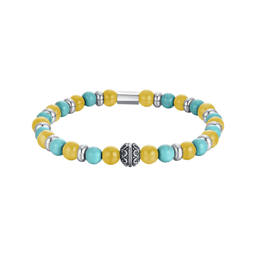 ELASTIC MEN'S BRACELET WITH TURQUOISE AND YELLOW STONES AND STEEL ELEMENTS Luca Barra