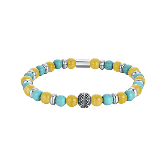 ELASTIC MEN'S BRACELET WITH TURQUOISE AND YELLOW STONES AND STEEL ELEMENTS Luca Barra
