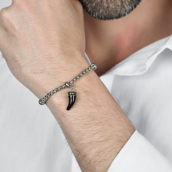 men's steel bracelet with horn with black enamel Luca Barra