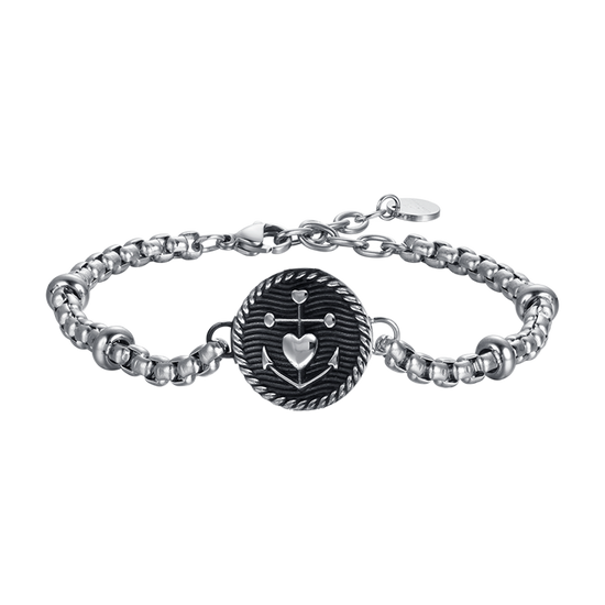 MEN'S STEEL BRACELET WITH PLATE WITH BLACK ENAMEL AND ANCHOR WITH HEART Luca Barra