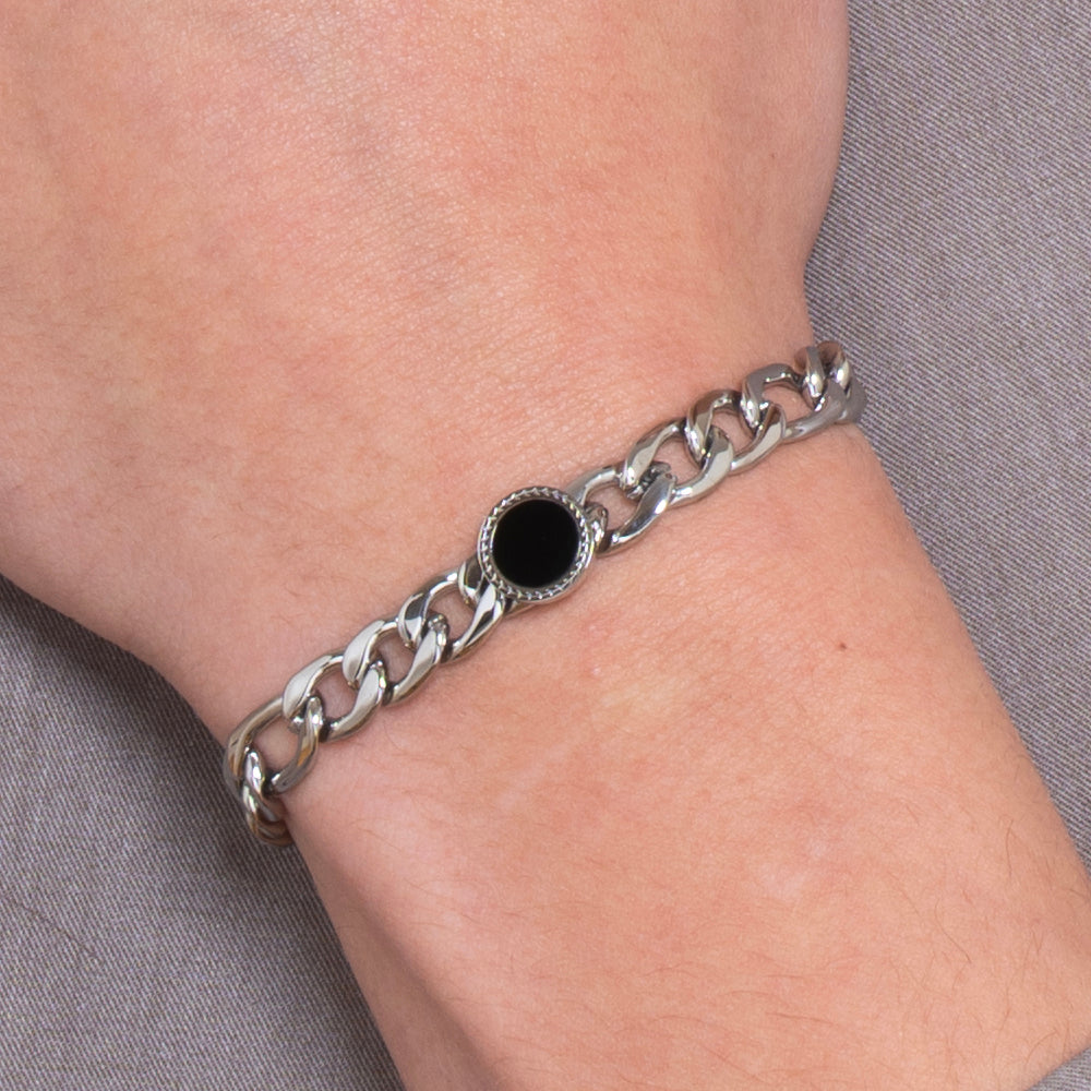 STEEL MEN'S BRACELET WITH BLACK AGATE