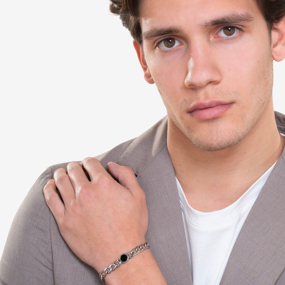 STEEL MEN'S BRACELET WITH BLACK AGATE